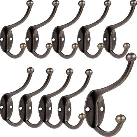Missdong – Lot de 10 crochets muraux vintage en métal – Support 15 kg – Installation facile avec vis – Pour salle de bain, cuisine, entrée (1/5)