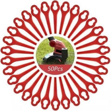 Lot de 50 Lames compatible pour Ferrex Aldi Far 20-i Coupe Bordure, lames de rechange pour Coupe Bordure sans fil Ferrex L95（13×8mm-rouge）