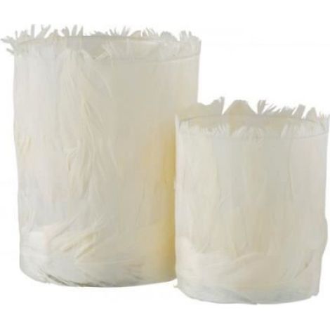 Photophore - - Plumes crème - Verre - 10x10x12 cm - Élégance Chic (1/4)