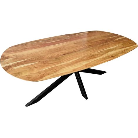 Esszimmertisch Oval 200 x 100cm Akazienholz massiv natur Spider-Gestell schwarz RAMA (1/5)