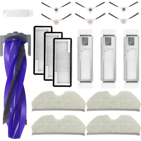 Lot de 18 accessoires pour robot aspirateur Narwal Freo X Plus avec 1 brosse principale, 6 brosses latérales, 3 filtres HEPA, 3 sacs à poussière, 4 chiffons de nettoyage, 1 brosse de nettoyage