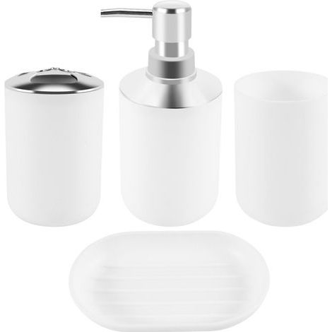 Ensemble de quatre accessoires de salle de bain en plastique, comprenant une brosse de toilette et un porte-brosse à dents. (1/5)