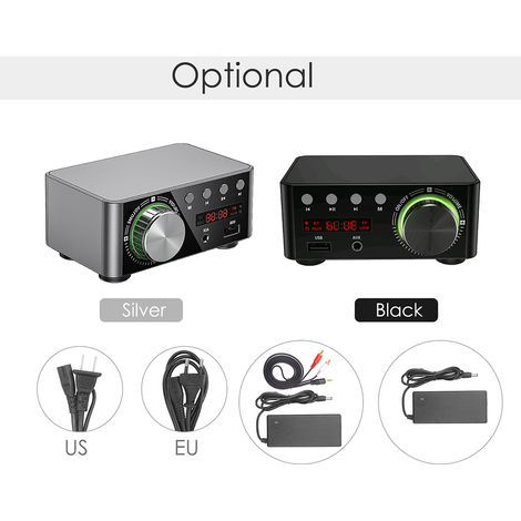 Amplificateur numérique Hi-Fi BT5.0 Mini amplificateur audio stéréo 100 W à deux canaux, récepteur audio, USB, AUX pour home cinéma et lecteurs de cartes TF, noir