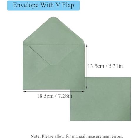 Lot de 50 enveloppes à rabat en V vert sauge, enveloppes gommées activées par l'eau pour cartes de vœux, invitations de mariage et correspondance commerciale (1/5)