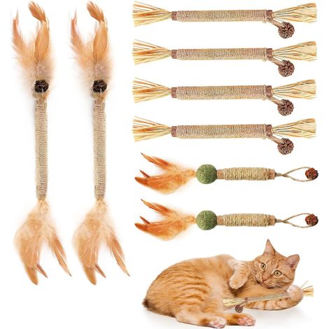 Lot de 8 bâtonnets d'herbe à chat pour chats, pour les soins dentaires et le nettoyage des dents - Jouet naturel à mâcher pour chats heureux (1/5)