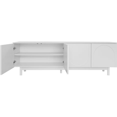 Mueble TV moderno blanco 175 x 38 x 56 cm con puertas push-to-open y baldas regulables (1/5)