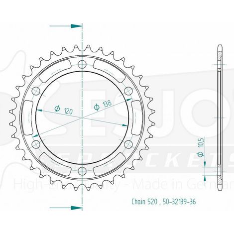 Couronne Acier - 520 - 36 Dents - Made in Germany