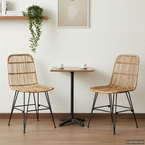 vidaXL  Dinning Chair  2 pcs Natural 41 x 55 x 85 cm Rattan and Steel