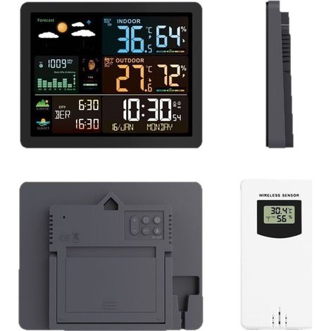 APEX Station météo sans fil - Avec capteur - Thermohygromètre numérique intérieur/extérieur - Écran LCD couleur