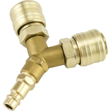 Raccord pour compresseur,Distributeur d'air Comprimé, Raccord dair Comprimé 1/4 Connecteur d'air Comprimé 3 voies à dégagement rapide avec distributeur Y à filetage male (1/4)