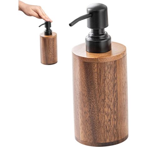 Zylindrischer Seifenspender aus Walnussholz, 200 ml, mit Pumpkopf, für Badezimmer-/Küchenarbeitsplatte