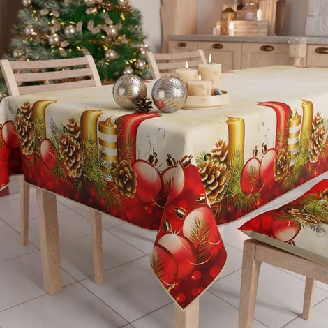 Nappe de Noël Anti-Taches Rectangulaire Couvre-Table pour Cuisine, Motif Bougies X24 Places (140 x 450 cm) 100% fabriquée en Italie (1/5)