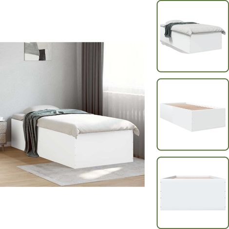 The Living Store Cadre de lit sans matelas blanc 100x200 cm - Cadre De Lit - Lit Double - Lit Blanc - Meuble Chambre - Literie (1/5)