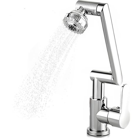 Grifo de cocina con aireador de 1080°, 2 tipos de chorro y manguera de conexión de agua fría y caliente de 60 cm - Plateado (1/5)