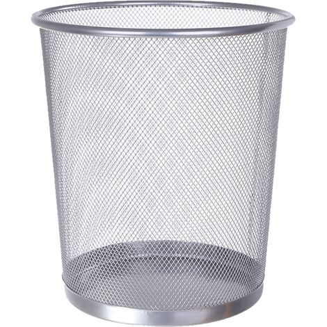 Poubelle ronde en fer grillagé, grande capacité, bien aérée et à ouverture sur le dessus, idéale pour la maison ou le bureau. (1/5)