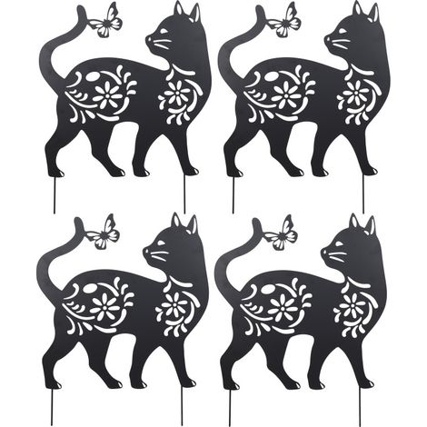 Lot de 4 Décorations de Jardin Chat en Métal Noir à Planter 52 x 65 cm - Livraison gratuite