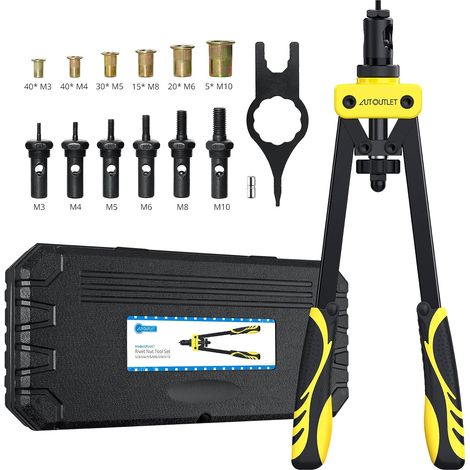14" Kit Pince a Rivets Ecrou a Sertir Ecrou à Rivet Filetage à Main Robuste avec 6PCS Mandrins Métriques 150pcs Ecrou à Rivet M3 M4 M5 M6 M8 M10 (1/5)
