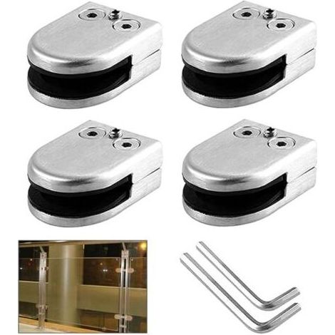 TAISHENGDA Set mit 4 Glasklemmen für 8-10 mm Glas (Größe M) - Clipklemme aus Edelstahl 304, verstellbare Klemmhalterung mit flacher Rückseite, für Handläufe, Treppengeländer (Silber) (1/5)