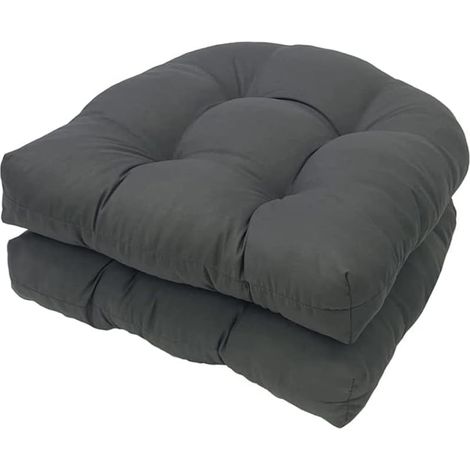 Lot de 2 Coussins de siège touffetés d'intérieur et d'extérieur, Coussins de Rechange en Forme de U de 18,9 "x 18,9" pour siège de Chaise en Osier, Meubles de terrasse(Color:Dark Grey) (1/4)
