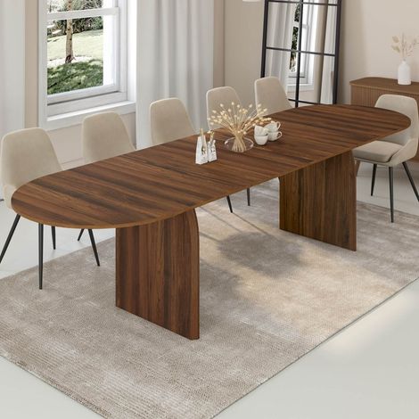 Mesa de comedor ovalada extensible japandi EDITH 6-12 personas nogal 200-300 cm (1/5)