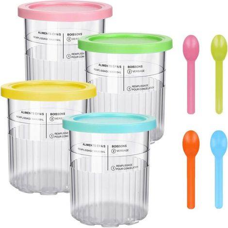 ICE CREAM CUP ZREE : 4 Pots 24oz Ninja Creami NC500/NC501 - Couvercles & Cuillères Inclus (Lot Remplacement)