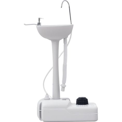 Lavabo, lave-mains, lavabo mobile, portable, avec roulettes, 51 cm x 33,5 cm x 103 cm, blanc (1/5)