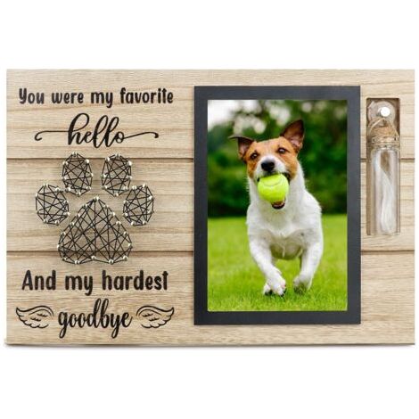 Cadre Photo commémoratif pour Animaux de Compagnie avec Petite Bouteille en Verre pour Cadeau de Perte de Cendres ou de Poils de Chien et de Chat (Black) (1/5)