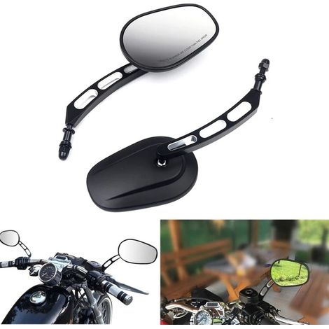 Moto 8MM Rétroviseurs d'extrémité de Guidon Rétroviseur Moto Noir Edge Cut Rétroviseurs latéraux pour Harley Street Bob FXDB Fat Boy Iron 883 XL883N Sportster 1200 Custom XL1200C (1/5)