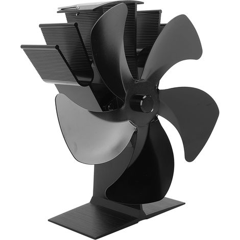 Ventilateur de poêle à 5 pales à combustion autonome, générateur thermique pour cheminée à bois, noir (1/5)
