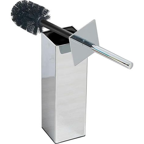 Brosse WC carrée avec support en acier inoxydable et silicone - 2 têtes de brosse (1/5)
