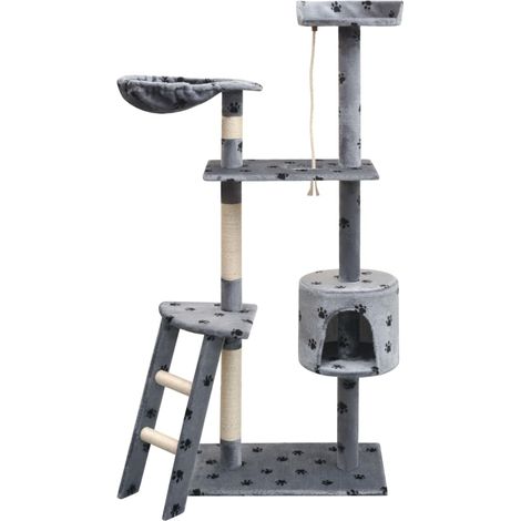 Griffoir pour chat 150 cm, motif empreinte de patte, gris