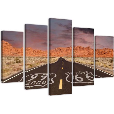 Quadri Quadro 5 pezzi Stampa su tela Paesaggio stradale della Route 66 - 100x70 (1/5)