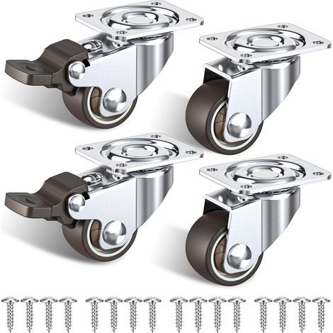 25-mm-Möbelrollen, Sicherheitsbremse, hohe Tragfähigkeit, Gesamttragfähigkeit 40 kg für 4 Stück (2 mit Bremse, 2 ohne). (1/5)