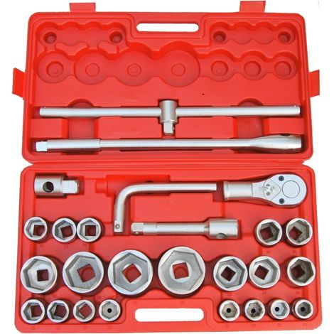 Kit Bussole/Boccole esagonali 26 pezzi 3/4 - 1 cromo vanadio con chiave a cricchetto e barra a T portabussole - Mod. Jumbo