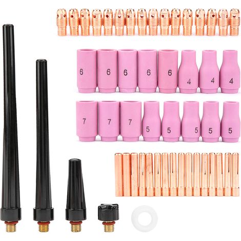 Kit de 53 pièces pour torche de soudage TIG : corps, lentille à gaz, buse et pince de serrage, compatible avec les modèles WP-9, 20 et 25. (1/5)