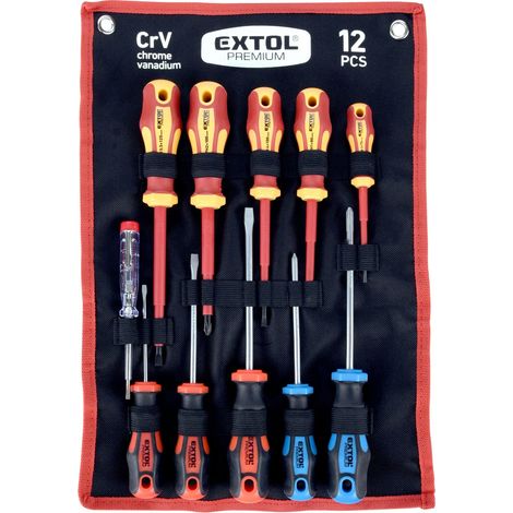EXTOL PREMIUM Schraubendreher, Kombinationsset mit Tester, 11-teilig (1/2)