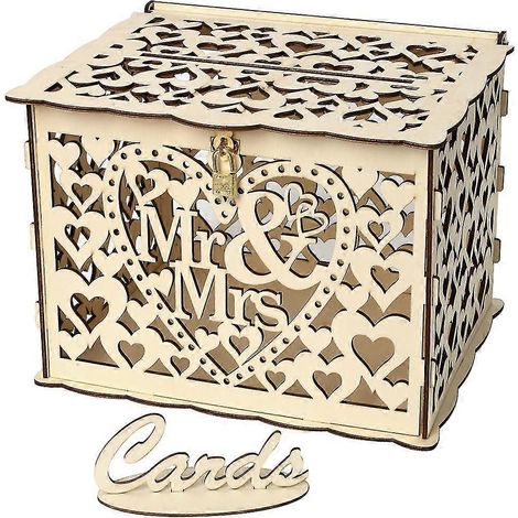 Boîte à monnaie de mariage à faire soi-même avec enveloppe en bois de style rustique et boîte pour cartes cadeaux avec serrure. (1/5)