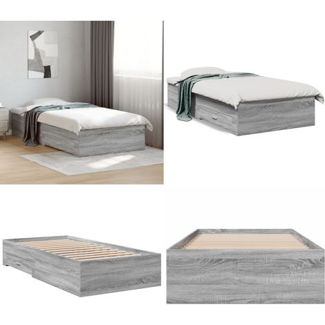 Bettgestell mit Schubladen Grau Sonoma 100x200 cm Holzwerkstoff - Bettesrahmen - Holzbettrahmen - Doppelbett - Boxspringbett - Grau - Home & Living (1/5)