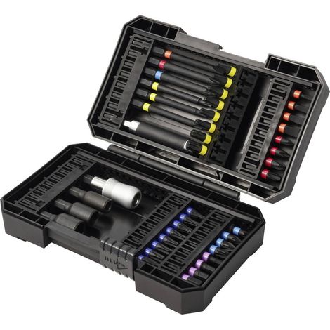 TOOLCRAFT TO-10911219 Jeu d'embouts 43 pièces vis à fente, cruciforme Phillips, Pozidriv, 6 pans extérieurs, TORX® inté (1/4)