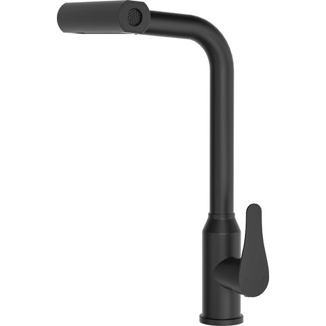 High-pressure pull-out waterfall kitchen faucet with pull-out spray head, kitchen faucet with 4 spray patterns, 360° swivel, stainless steel kitchen mixer tap, black (1/5)