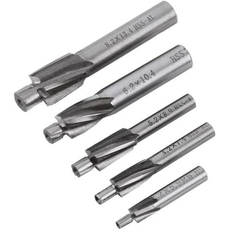 Fraise à lamer, Fraise En Bout, 5pcs Fraises Etagée HSS, Foret a Lamer Metal, M3-M8 Cutter Slot Forets Set, Coupe Foret De Forage à 4 Flûtes Pour Le Cuivre, L'aluminium, L'acier