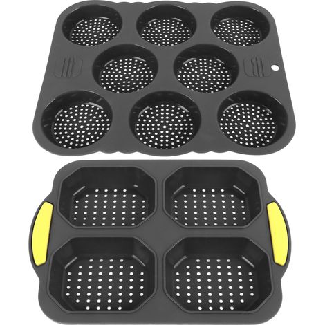 Moule à pain hamburger en silicone à 8 cavités, moule à baguette en silicone à 4 cavités pour la cuisson du pain. Compatible fours, micro-ondes, lave-vaisselle et réfrigérateurs. (1/5)