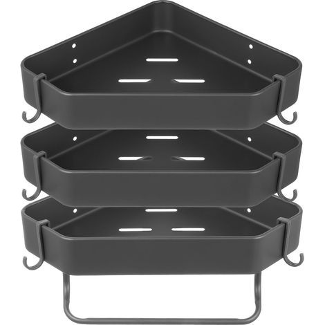 Corner shower shelf, bathroom storage rack, suitable for compact bathrooms, three tiers, grey (1/5)