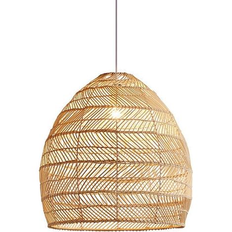Lampe à suspension en bois naturel, lampe en osier fait à la main, lampe suspendue en bambou créatif, suspension en bambou E27, lustre d’artisanat de personnalité,35cm (1/5)
