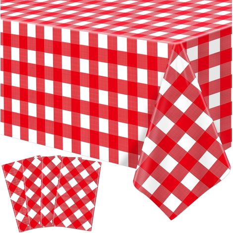 Lot de 4 nappes rectangulaires Rouges et Blanches à Carreaux Rouges et Blancs - Décorations de fête pour Pique-Nique, Barbecue, Vacances et fête d'anniversaire - 130 x 218 cm (1/5)