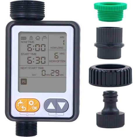 Minuteur d'arrosage automatique pour jardin, balcon, contrôle de la pluie, contrôleur intelligent de système d'irrigation, 10 programmes de réglage avec verrou (1/5)