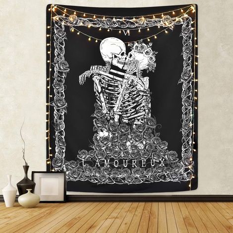 Tapisserie murale tête de mort « Lovers Kiss », décoration artistique pour maison (1/5)