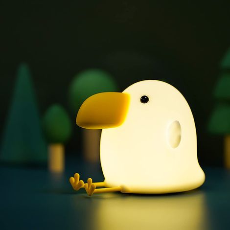 Veilleuse adorable, blanc naturel lampe moelleuse en forme d'oiseau, veilleuse pour enfant pour chambre à coucher, en silicone et 6 couleurs (1/5)