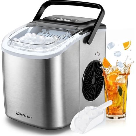 Machine à Glaçons – 12kg/24h, 8 Glaçons en 6 Min. Poignée Portable, Autonettoyante. Modèle (Argent). (1/5)