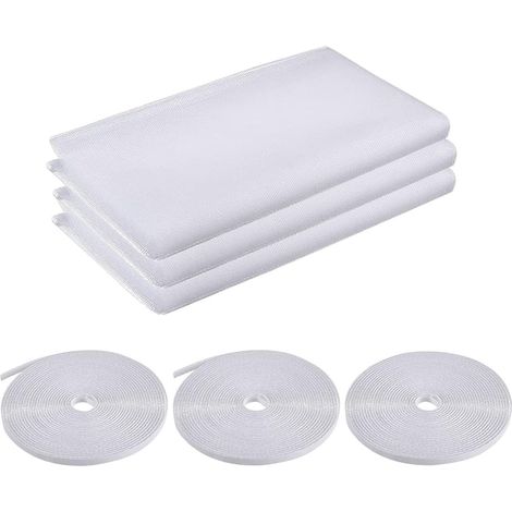 3 Pièces Moustiquaire Fenêtre, 150 X 200cm Filet Écran Insecte vec 3 Rubans Adhésifs, Eté Fly Bug Mosquito Protection D'écran en Maille Filet Bricolage pour Bureau Maison (Blanc)